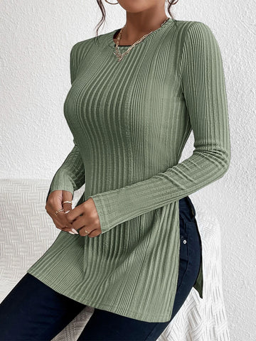 Split Hem Ribbed Knit Tee Split Hem Ribbed Knit Tee