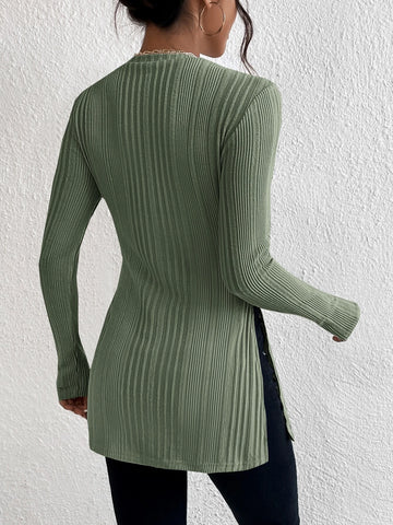 Split Hem Ribbed Knit Tee Split Hem Ribbed Knit Tee