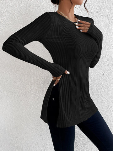 Split Hem Ribbed Knit Tee Split Hem Ribbed Knit Tee