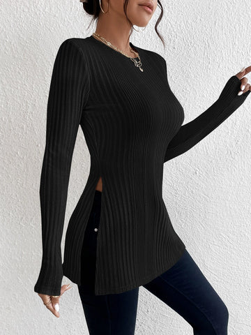 Split Hem Ribbed Knit Tee Split Hem Ribbed Knit Tee