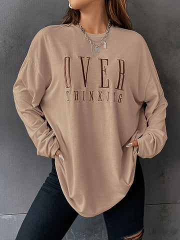 Letter Embroidery Drop Shoulder Tee Letter Embroidery Drop Shoulder Tee