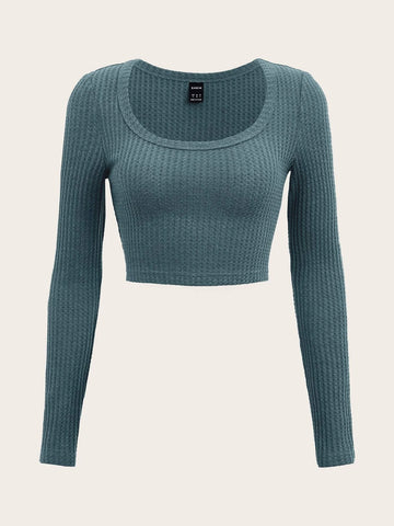 Scoop Neck Rib-knit Crop Tee Scoop Neck Rib-knit Crop Tee