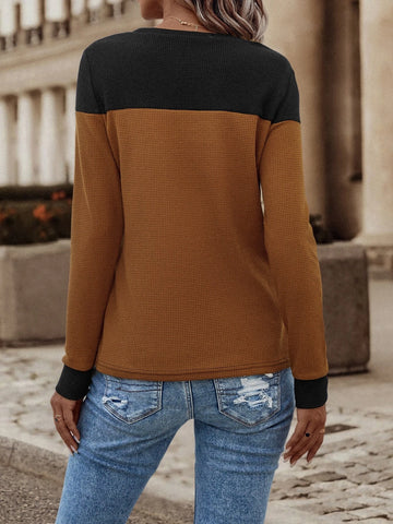 Two Tone Button Detail Tee Two Tone Button Detail Tee