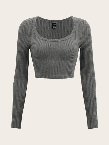 Scoop Neck Rib-knit Crop Tee Scoop Neck Rib-knit Crop Tee