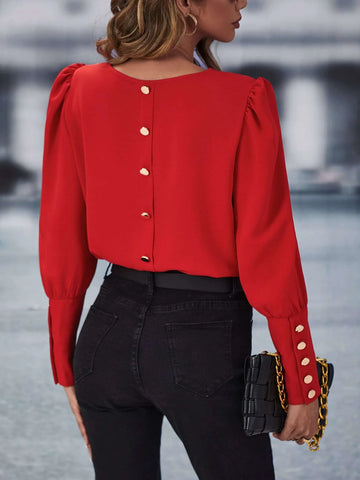Button Back Puff Sleeve Blouse Button Back Puff Sleeve Blouse