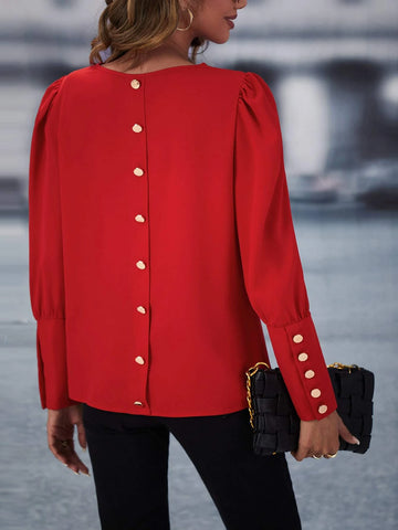 Button Back Puff Sleeve Blouse Button Back Puff Sleeve Blouse