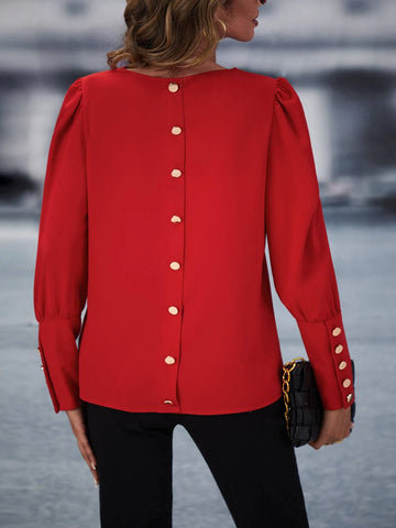 Button Back Puff Sleeve Blouse Button Back Puff Sleeve Blouse