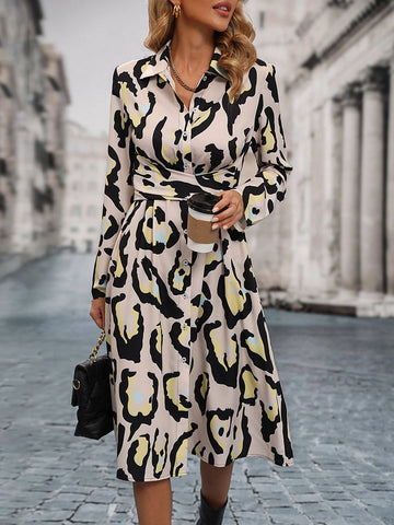 Allover Print Button Front Shirt Dress Allover Print Button Front Shirt Dress