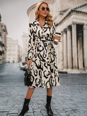 Allover Print Button Front Shirt Dress Allover Print Button Front Shirt Dress