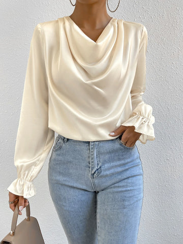 Draped Collar Flounce Sleeve Blouse Draped Collar Flounce Sleeve Blouse