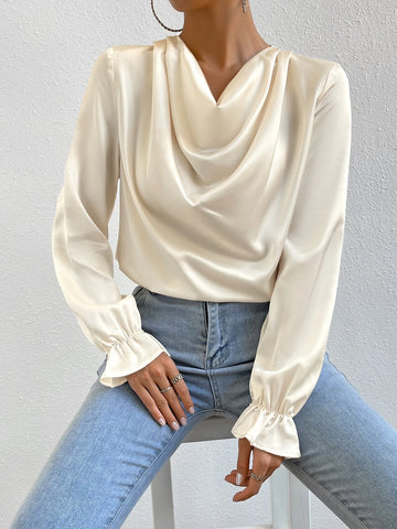 Draped Collar Flounce Sleeve Blouse Draped Collar Flounce Sleeve Blouse