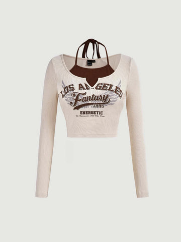 Letter Graphic Halter Neck 2 In 1 Tee Letter Graphic Halter Neck 2 In 1 Tee
