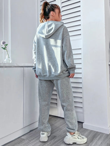 Letter Graphic Kangaroo Pocket Drop Shoulder Drawstring Hoodie & Sweatpants Letter Graphic Kangaroo Pocket Drop Shoulder Drawstring Hoodie & Sweatpants