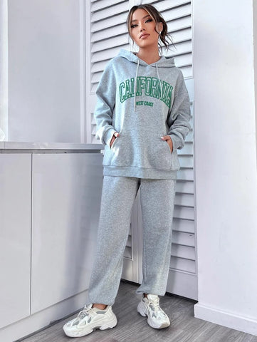 Letter Graphic Kangaroo Pocket Drop Shoulder Drawstring Hoodie & Sweatpants Letter Graphic Kangaroo Pocket Drop Shoulder Drawstring Hoodie & Sweatpants