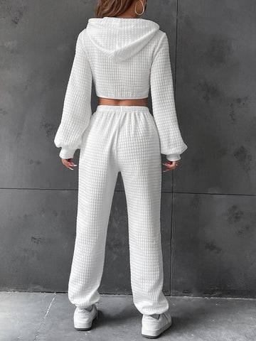 EZwear Letter Patched Detail Cutout Drawstring Hoodie & Sweatpants EZwear Letter Patched Detail Cutout Drawstring Hoodie & Sweatpants