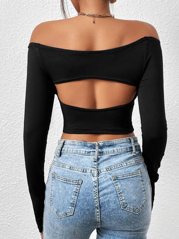 Off Shoulder Cut Out Crop Tee Off Shoulder Cut Out Crop Tee