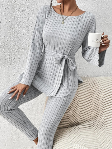 Ribbed Knit Belted Tee & Leggings Ribbed Knit Belted Tee & Leggings
