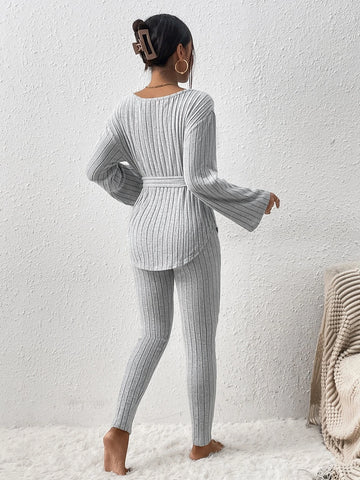 Ribbed Knit Belted Tee & Leggings Ribbed Knit Belted Tee & Leggings