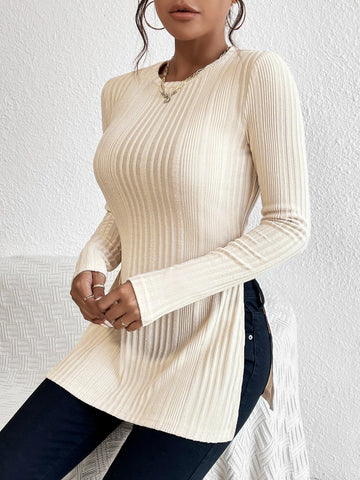 Split Hem Ribbed Knit Tee Split Hem Ribbed Knit Tee