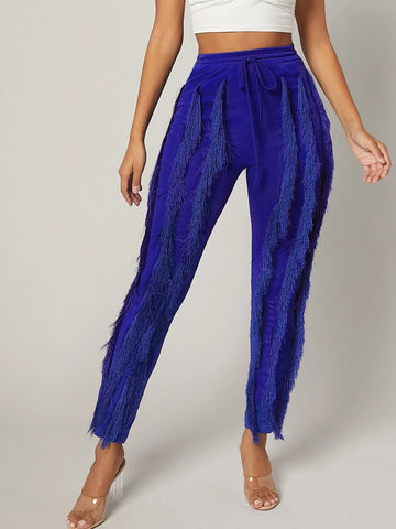 Fringe Trim Drawstring Waist Pants Fringe Trim Drawstring Waist Pants