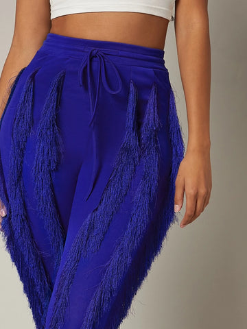 Fringe Trim Drawstring Waist Pants Fringe Trim Drawstring Waist Pants