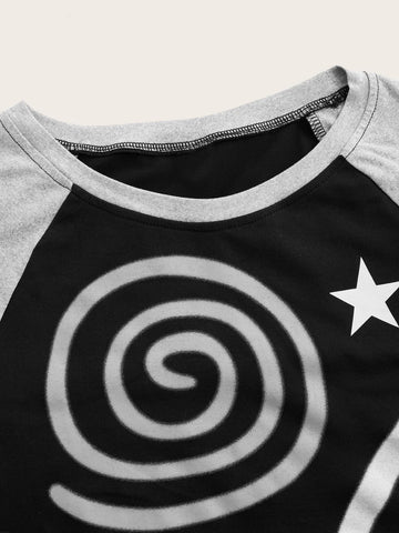 ROMWE Fairycore Star Print Colorblock Raglan Sleeve Tee ROMWE Fairycore Star Print Colorblock Raglan Sleeve Tee