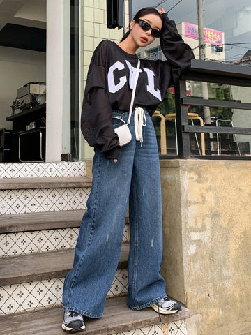 DAZY Drawstring Waist Wide Leg Jeans DAZY Drawstring Waist Wide Leg Jeans