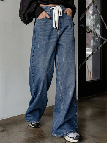 DAZY Drawstring Waist Wide Leg Jeans DAZY Drawstring Waist Wide Leg Jeans