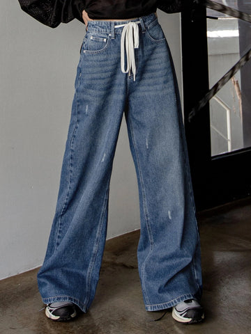 DAZY Drawstring Waist Wide Leg Jeans DAZY Drawstring Waist Wide Leg Jeans