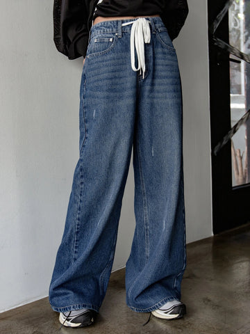 DAZY Drawstring Waist Wide Leg Jeans DAZY Drawstring Waist Wide Leg Jeans