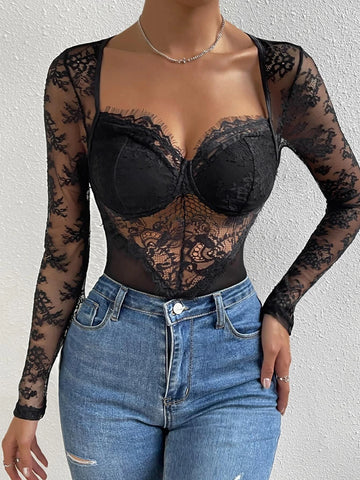 Sweetheart Neck Bustier Lace Bodysuit Sweetheart Neck Bustier Lace Bodysuit