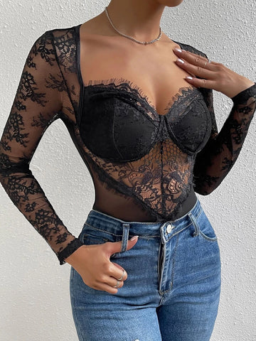 Sweetheart Neck Bustier Lace Bodysuit Sweetheart Neck Bustier Lace Bodysuit
