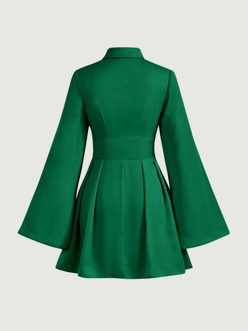 MOD Trumpet Sleeve Bow Front Ruffle Hem Shirt Dress MOD Trumpet Sleeve Bow Front Ruffle Hem Shirt Dress