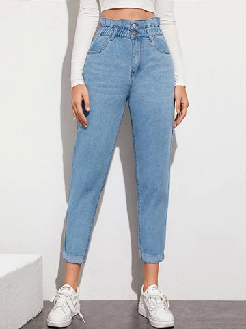 Light Wash High-Waisted Paperbag Waist  Jeans Light Wash High-Waisted Paperbag Waist  Jeans