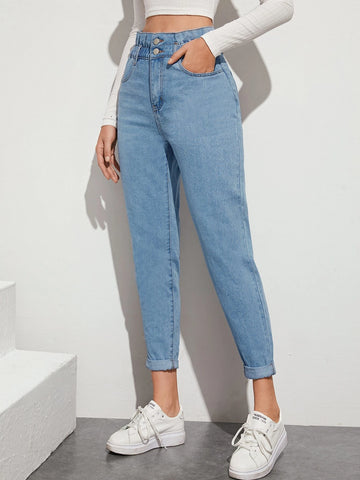 Light Wash High-Waisted Paperbag Waist  Jeans Light Wash High-Waisted Paperbag Waist  Jeans
