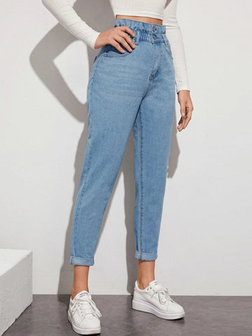 Light Wash High-Waisted Paperbag Waist  Jeans Light Wash High-Waisted Paperbag Waist  Jeans