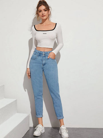 Light Wash High-Waisted Paperbag Waist  Jeans Light Wash High-Waisted Paperbag Waist  Jeans