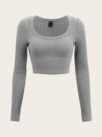 Scoop Neck Rib-knit Crop Tee Scoop Neck Rib-knit Crop Tee