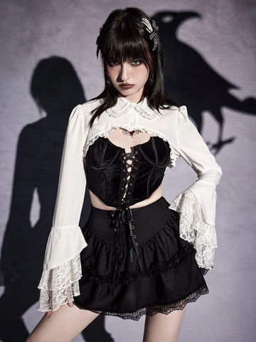 ROMWE Goth Contrast Lace Button Front Super Crop Blouse ROMWE Goth Contrast Lace Button Front Super Crop Blouse