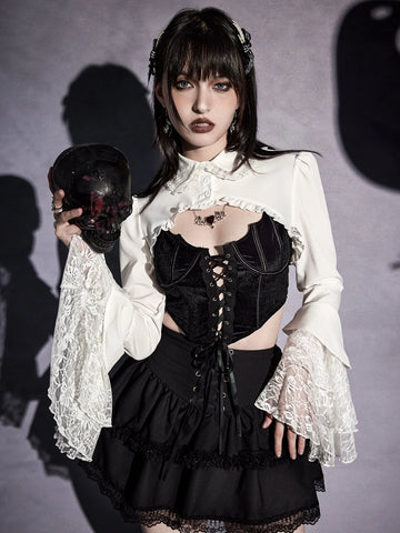 ROMWE Goth Contrast Lace Button Front Super Crop Blouse ROMWE Goth Contrast Lace Button Front Super Crop Blouse