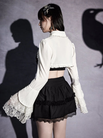 ROMWE Goth Contrast Lace Button Front Super Crop Blouse ROMWE Goth Contrast Lace Button Front Super Crop Blouse