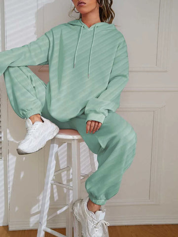 Solid Drop Shoulder Drawstring Hoodie & Sweatpants Solid Drop Shoulder Drawstring Hoodie & Sweatpants