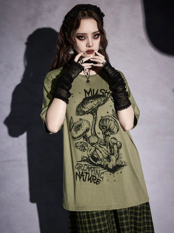ROMWE Goth Mushroom & Letter Graphic Tee ROMWE Goth Mushroom & Letter Graphic Tee