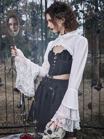 ROMWE Goth Contrast Lace Button Front Super Crop Blouse ROMWE Goth Contrast Lace Button Front Super Crop Blouse