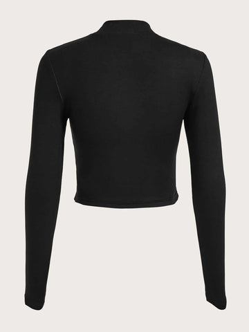 Skull Print Mock Neck Crop Tee Skull Print Mock Neck Crop Tee