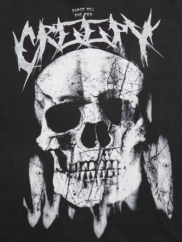 Skull Print Mock Neck Crop Tee Skull Print Mock Neck Crop Tee