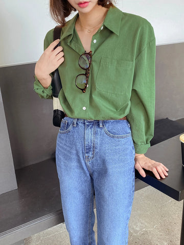 DAZY Solid Drop Shoulder Patched Pocket Button Front Shirt DAZY Solid Drop Shoulder Patched Pocket Button Front Shirt