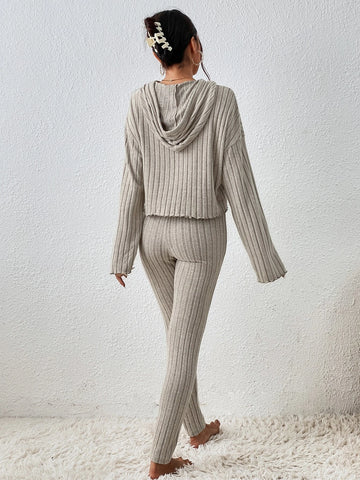 Drop Shoulder Drawstring Hoodie & Leggings Drop Shoulder Drawstring Hoodie & Leggings