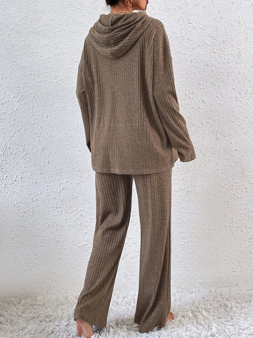 Drop Shoulder Hoodie & Rib Knit Pants Drop Shoulder Hoodie & Rib Knit Pants