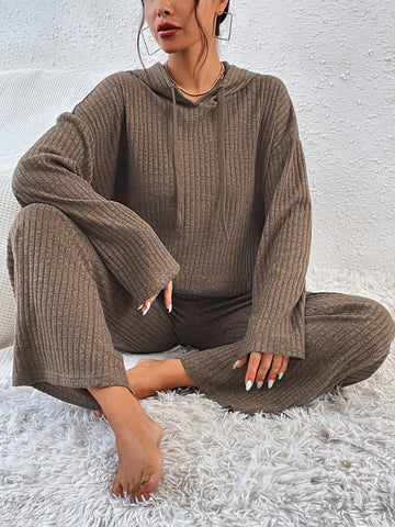 Drop Shoulder Hoodie & Rib Knit Pants Drop Shoulder Hoodie & Rib Knit Pants